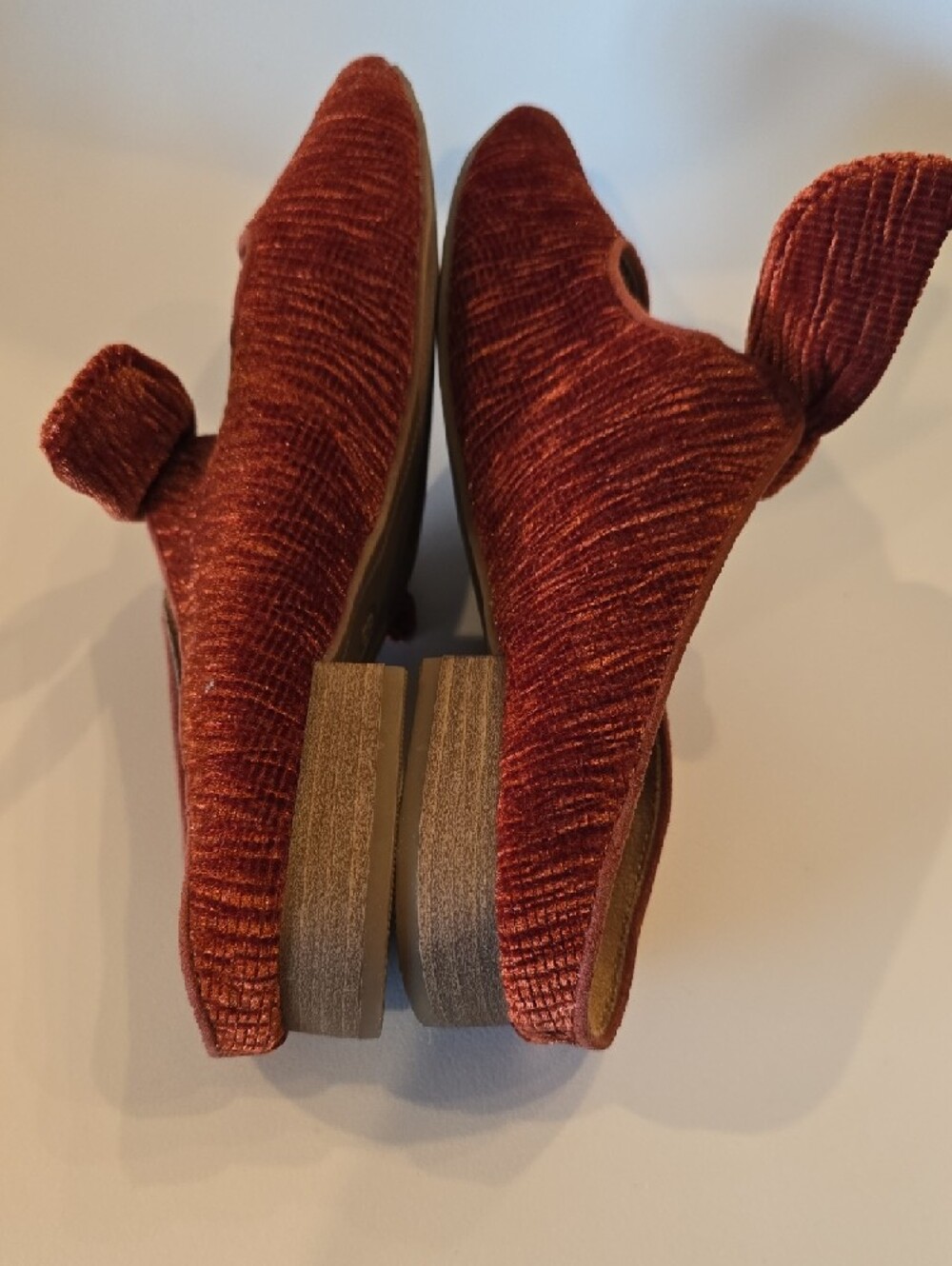 Universal Thread Angelica Mules Rust Orange Velvet Fabric Knot Bow Flats shoes - Picture 6 of 10